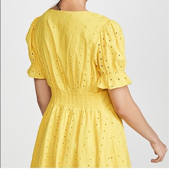 Cleobella Kaia Yellow Eyelet Cotton Mini Summer Dress Medium Boho Casual - Picture 2 of 10